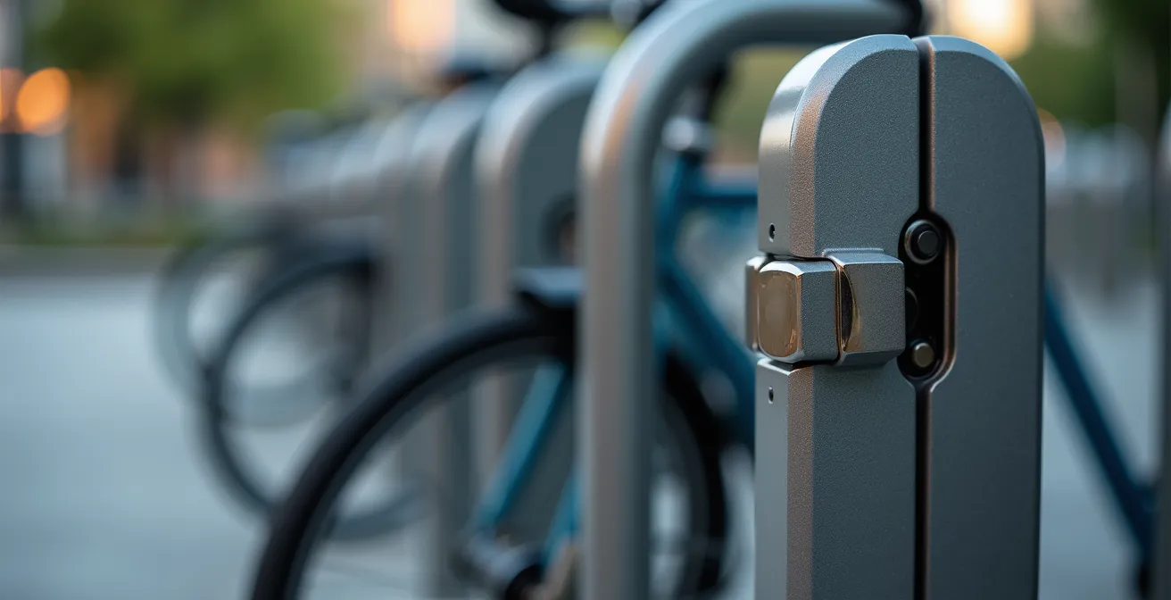 Vista detallada de sistema Bicibox con bicicletas eléctricas estacionadas de forma segura