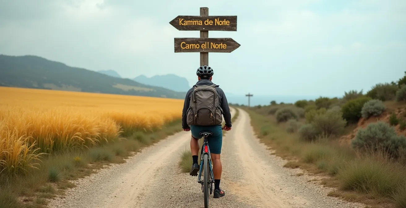 Vista aérea del contraste entre el Camino Francés por la meseta y el Camino del Norte costero