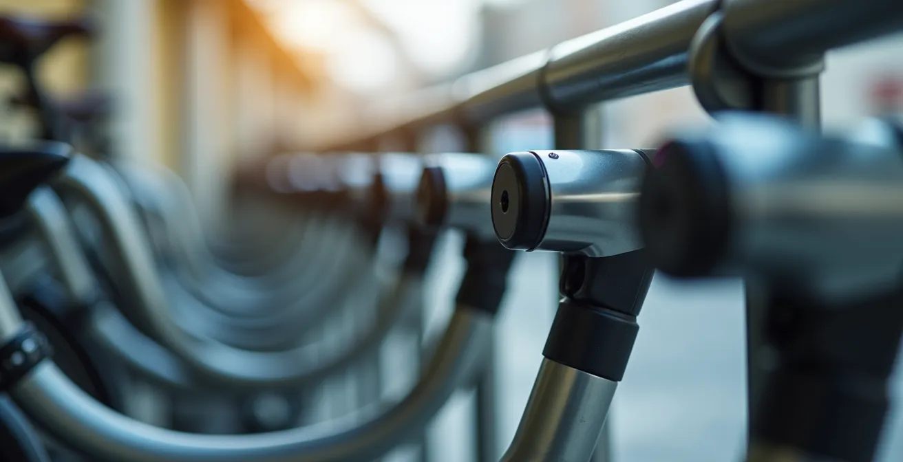 Moderno parking de bicicletas corporativo con cargo bikes y estaciones de carga