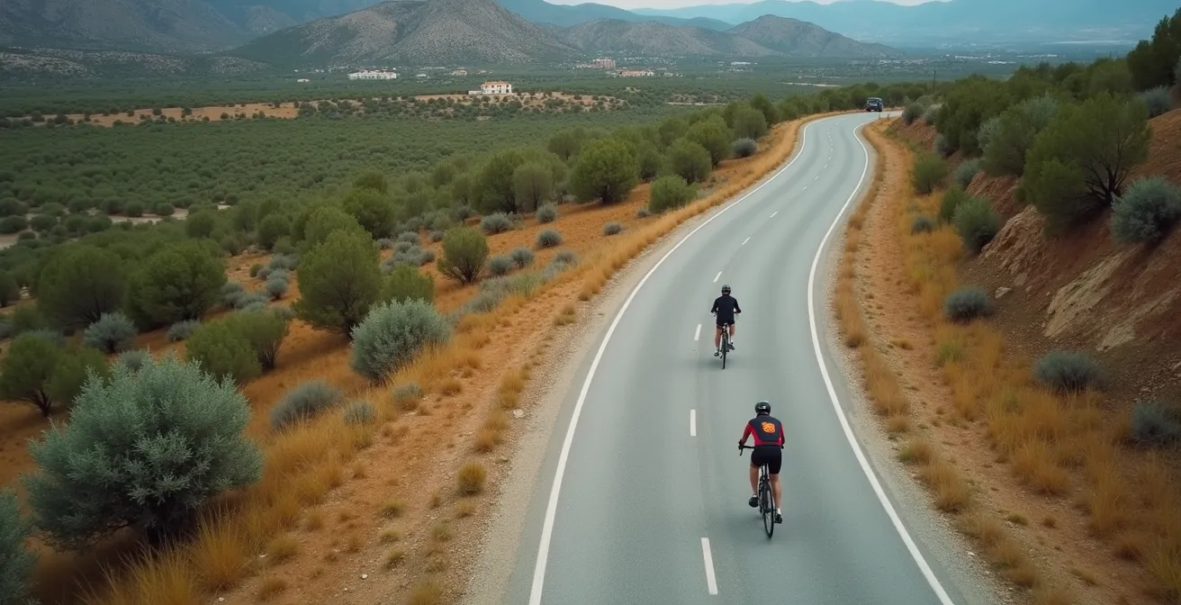 Vista aérea mostrando posición correcta del ciclista en la calzada