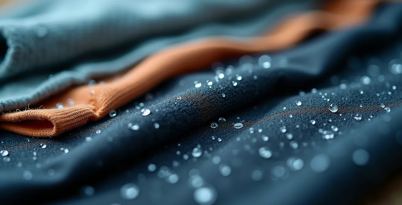 Vista detallada del sistema de tres capas de ropa ciclista para invierno