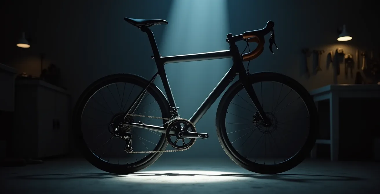 Técnica de luz rasante para detectar fisuras en cuadro de carbono mate