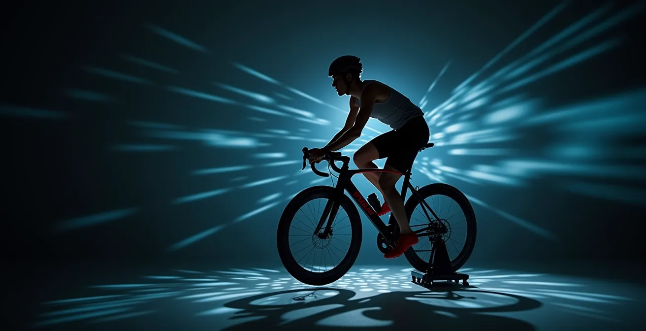 Especialista biomecánico analizando la posición de un ciclista con tecnología láser