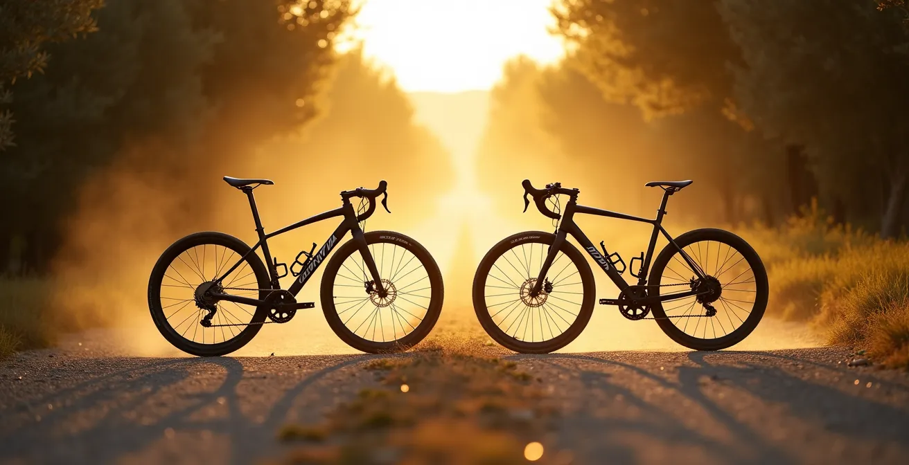 Vista lateral comparativa de dos bicicletas mostrando diferencias de geometría