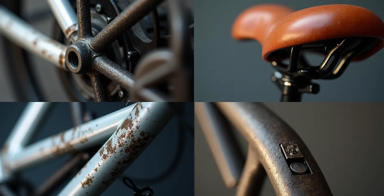 Composición macro mostrando detalles de diferentes tipos de bicicletas urbanas