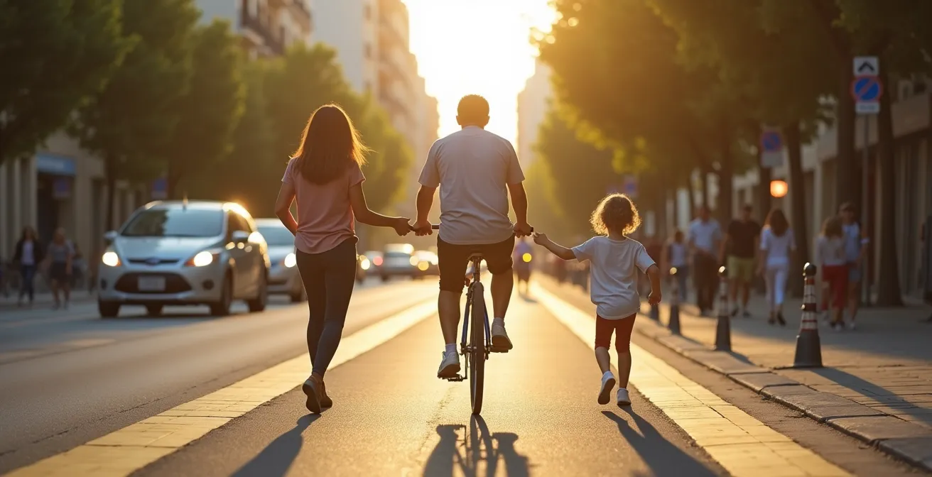 Carril bici segregado en calzada con separación física del tráfico motorizado en calle española