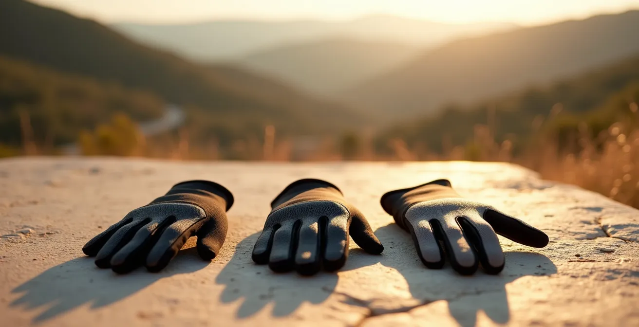 Corte transversal de diferentes densidades de gel en guantes de ciclismo