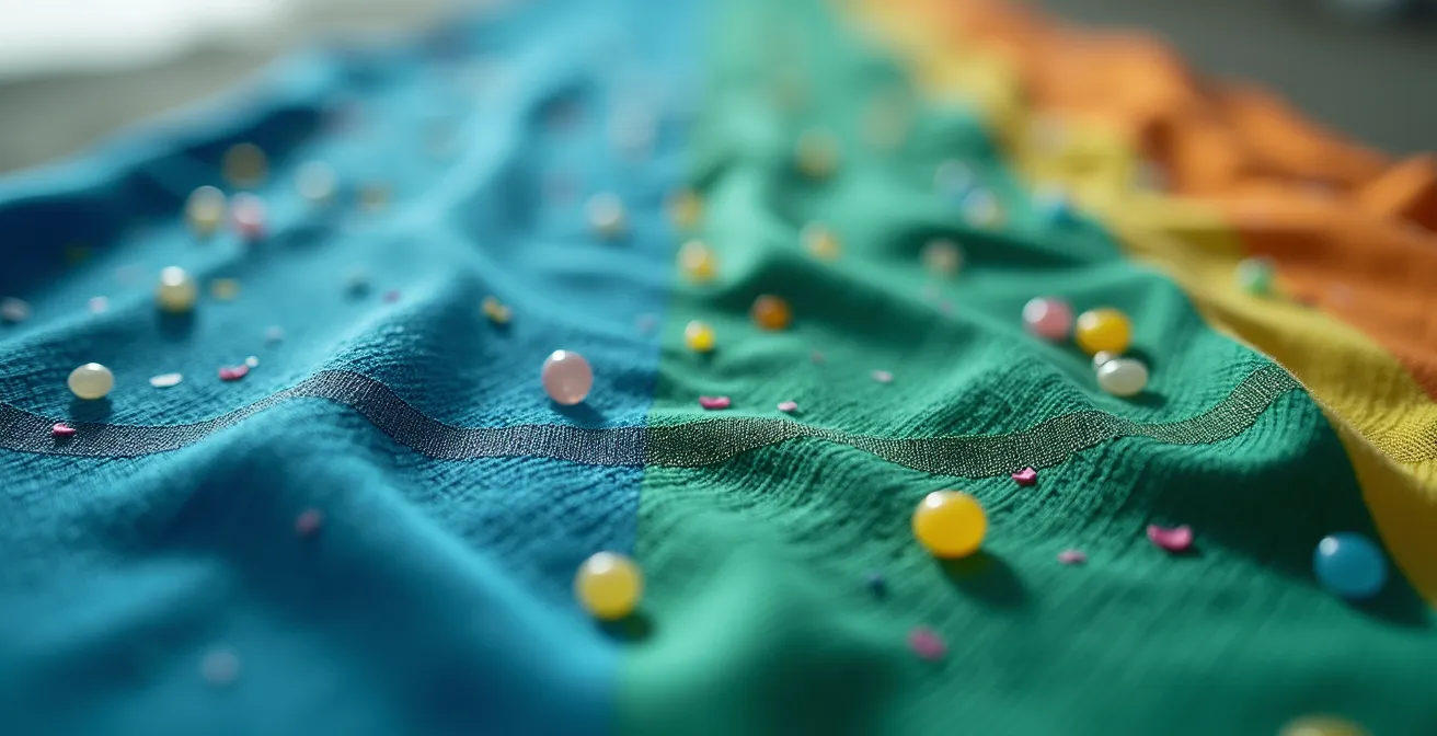 Detalle macro de tejido de maillot ciclista mostrando fibras recicladas