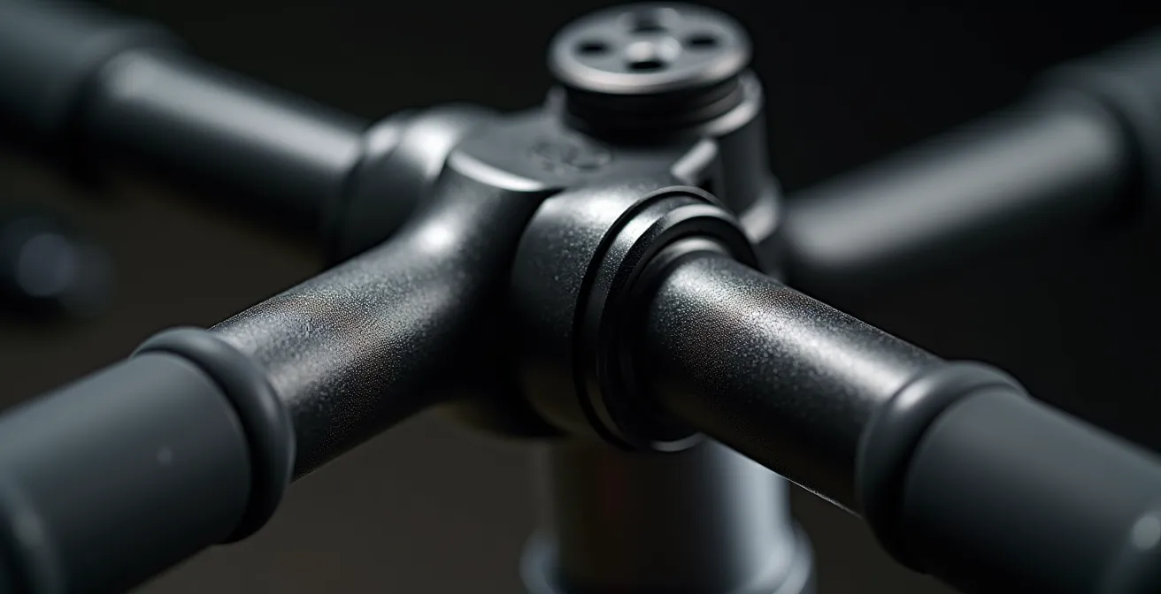 Detalle del sistema de manillar y bisagra de una bicicleta plegable premium