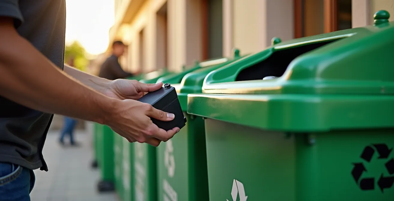 Centro de reciclaje con contenedores especializados para baterías de bicicletas eléctricas